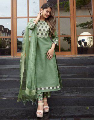 Samah  Women Cotton Blend Kurta Pant Dupatta Set