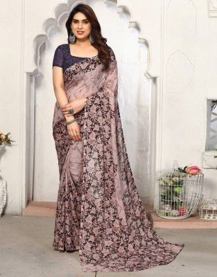 Samah&nbsp;Printed, Geometric Print, Embellished Bhagalpuri Silk Blend, Cotton Silk Saree&nbsp;&nbsp;(Pink)