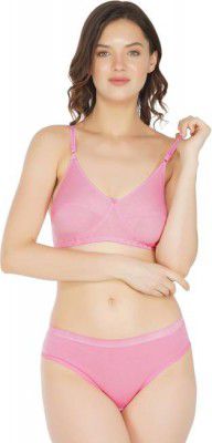 SAMAREIA Bra & Panty Set Solid Pink Lingerie Set