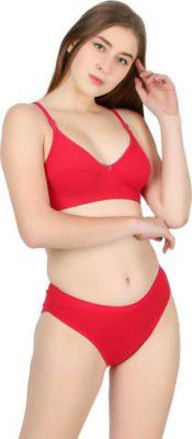 SAMAREIA Bra & Panty Set Solid Red Lingerie Set