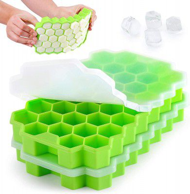 SAMEZONE Flexible Silicone Honeycomb 37 Cavity Ice Cube Trays for Freezer with Lid Silicone Ice Cube 