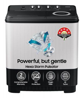 Samsung 10.5 kg, 5 star, Semi-Automatic Top Load Washing Machine (WT10C4260GG/TL, Air Turbo Drying, Light Gray,)