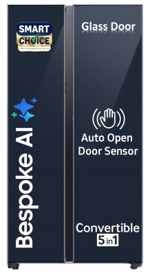 [Extra Rs.24187 OFF] Samsung 653 L (SmartChoice), 3 Star, Bespoke AI, Glass Door, Frost Free, Double Door (RS76CB81A341HL, Clean Navy)