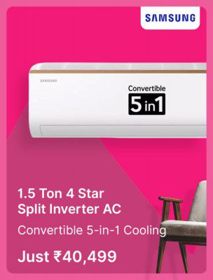  SAMSUNG 1.5 Ton 4 Star Split Inverter Air Conditioner @ ₹ 40499 in Flipkart Big Billion Days Sale 