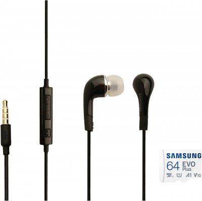 Samsung EVO Plus 64GB microSDXC UHS-I U1 130MB/s Full HD & 4K UHD Memory Card with Adapter (MB-MC64KA) & Original EHS64 Wired in Ear Earphones with Mic, Black
