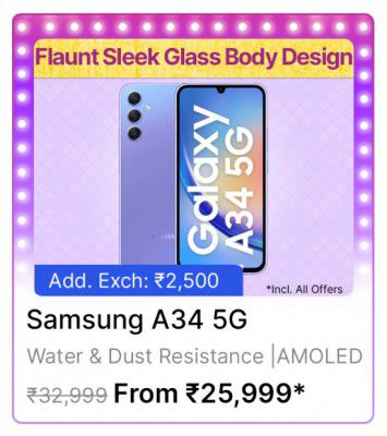 Samsung Galaxy A34 @ ₹25,999/- During Big Billion Days Sale