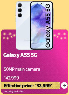 Samsung Galaxy A55 5G (Awesome Iceblue, 8GB RAM, 128GB Samsung Galaxy A55 5G (Awesome Iceblue, 8GB RAM, 128GB