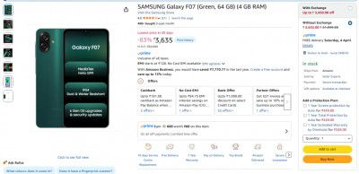 SAMSUNG Galaxy F07 (Green, 64 GB | 4 GB RAM)