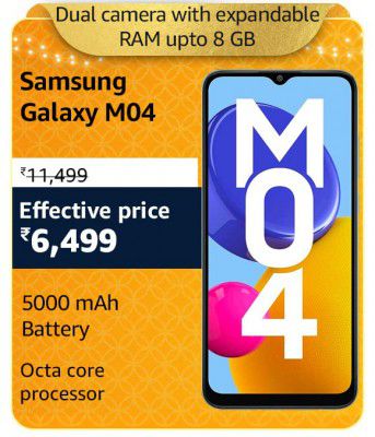 Samsung Galaxy M04 (4GB RAM + 64GB Storage) @ ₹6,499 During Big Billion Days Sale