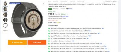Samsung Watch 5 pro45mmSuper AMOLED displayLTE callingwith advanced GPS tracking  (Gray Titanium Strap, Free Size)