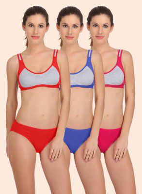 samvar  Bra & Panty Set Solid Multicolor Lingerie Set