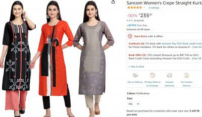 Sancom Womens Crepe Straight Kurta