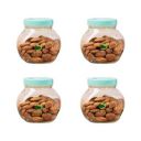 SAND DUNE Set of 4, 200 ml Each Storage Glass Jar Green Plastic Cap, Transparent | BPA Free |Aachar Pickle, Dry Fruits, Masala, Spices, and dals....