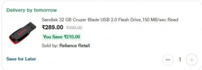 Sandisk 32 GB Cruzer Blade USB 2.0 Flash Drive,150 MB/sec Read