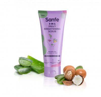 Sanfe 3 in 1 Privy Brightening Scrub, Acne Spot Treatment Cream, exfoliate scrub for intimate area , Underarms , Inner Thighs and Buttocks | 50gms