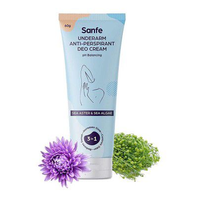 Sanfe Anti-Perspirant & Odour Balancing Deo Cream for Women - 60g with Sea Aster and Green SeaWeed | ph Balancing | Controls Sweat & Odour | Anti-Bacterial | All Natural deodorant cream