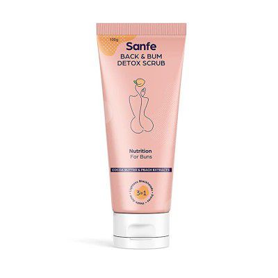 Sanfe Back & Bum Detox Scrub -100g with Cocoa Butter & Peach Extracts for Skin Lightening 