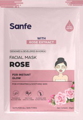 Sanfe Instant Glow Rose Facial Mask 100% fruit extracts, Korean Mask | 1pc  (25 g)