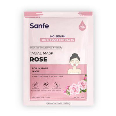 Sanfe Instant Hydration Cucumber Facial Mask | For toned & nourished skin | 100% fruit extracts, Korean Mask | 1pc, 25gm (Rose)
