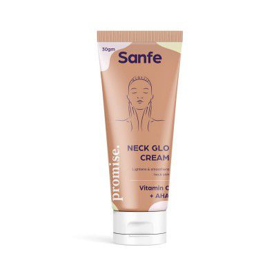 Sanfe Promise Vitamin C Neck Glow Cream | Neck Lightening | Moisturizer Hard Skin | For All Skin Types, 30ml | AHA Promotes Skin Healing & Lightening