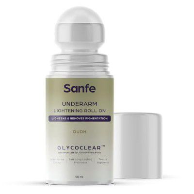 Sanfe Underarm Lightening Roll On (Oudh) with 5% AHA, Glycolic Acid & Salicylic acid 0.5% W/W