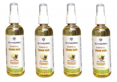 SaniGrid 80% Ethanol Hand Rub Sanitiser Spray (100ml, Sandal, Pack of 4)