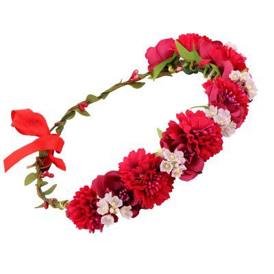 Sanjog Red Rose Flower Adjustable Crown/Headband With Red Ribbon Handmade Tiara