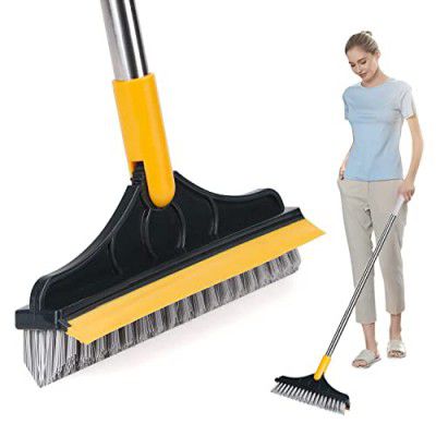 SANSHAM Bathroom Cleaning Brushes with Wiper 2 in 1Tiles Cleaning Brush Floor Scrub Brush with Long Handle Floor Cleaning Brush (Cleaning Brush 2 in 1)