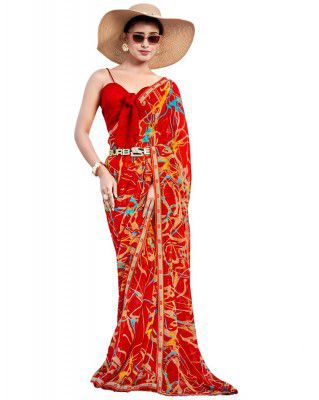 SANSKAR Womens Black Bemberg Georgette Abstract Print Saree