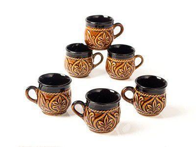 Sanskriti Ceramic Coffee Mini Cup - Set of 6 Brown Colour 75ml