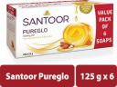 Santoor by Wipro PureGlo Moisturising Glycerine Bathing Bar with Alomd oil  (6 x 125 g)...