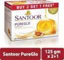 Santoor by Wipro PureGlo Moisturising Glycerine Bathing Bar with Almond oil  (3 x 125 g)...