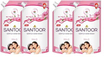 Santoor Mild Gentle Hand Wash 675ml, Pack of 4 with Goodness of Lotus & Tulsi