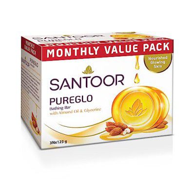 Santoor PureGlo Glycerine Soap, 125g | Pack of 3