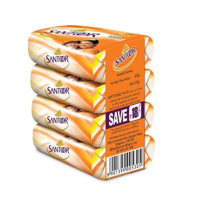 Santoor Sandal and Turmeric Soap Super Saver Pack, 100g (Pack of 4)