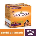 Santoor Skin Moisturizing Sandal & Turmeric Bathing Soap | Pack of 8, 125g...