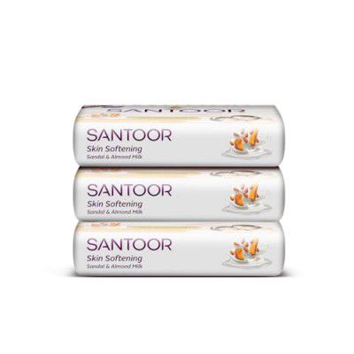Santoor Skin Softening Sandal & Almond Milk Bathing Soap 150G X3