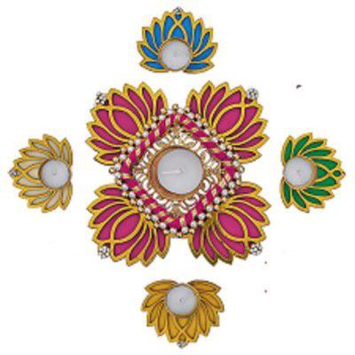 Sanvatsar Home Decorative Lotus Rangoli & Lotus Diya Set | Corporate Gift, Diwali Gift, Diya for puja Home Decoration Light Diya, Christmas Candle, Lighting, New Year Candle (Decor17A)