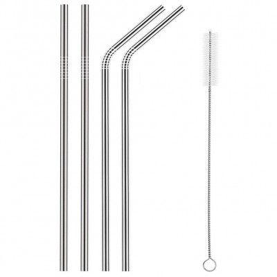 SAPRETAILER Stainless Steel Straws for Drinking with Brushes (2 Bent + 2 Straight + 1 Brushes)