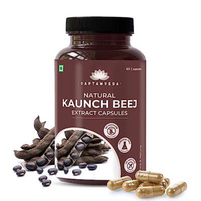 Saptamveda Natural Kaunch Beej Extract - 500mg 60 Veg Capsules (Pack of 1) | Kapikachhu Mucuna Pruriens Dietary Supplement 