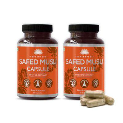 SAPTAMVEDA Natural Safed Musli Veg Capsules, 500 MG Each with Extract 120 Capsules (Pack of 2)