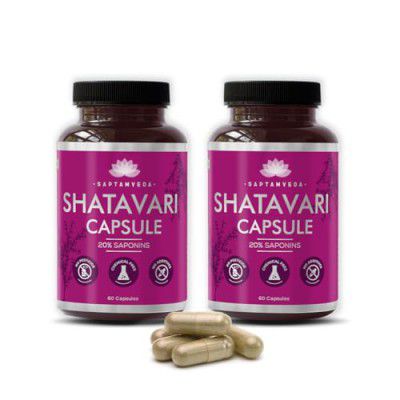 SAPTAMVEDA Natural Shatavari Capsules (120 Capsule) | Good for PCOD/PCOS | Restore Stamina and Energy