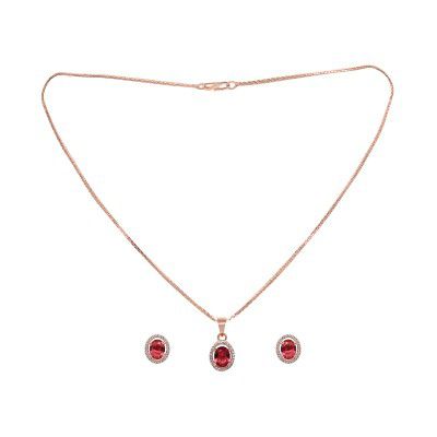 SARAF RS JEWELLERY Rose Gold Plated AD Solitaire pendant Locket Set with Earrings and Chain…