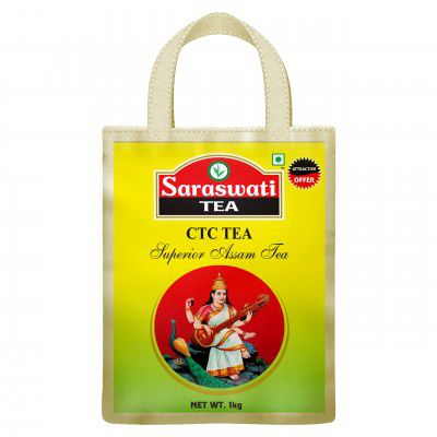 Saraswati Assam Black Loose CTC Dust Tea, 1kg (Comes in Free Reusable Bag) - Strong, Aromatic & Rich | Black Assam CTC Dust Tea | Premium Kadak Chai Patti