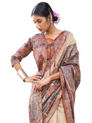 SAREE MALL Women's Banarasi Silk Madhubani Printed Saree With Unstitched Blouse Piece(PUSHPMNDI101_RS_Parent)