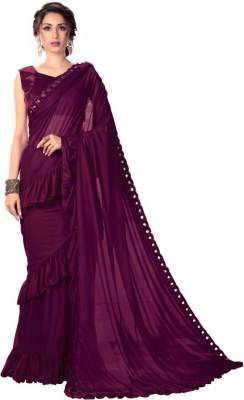 Sariya Solid Fashion Lycra Blend Saree (Purple)