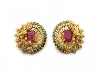 Sasitrends Traditional Tops Gold Plated Ethnic Floral Designer Studs Earrings for Women and Girls-Large Size (3X3)