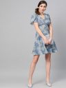 SASSAFRAS Blue & Off-White Floral Print Empire Dress...
