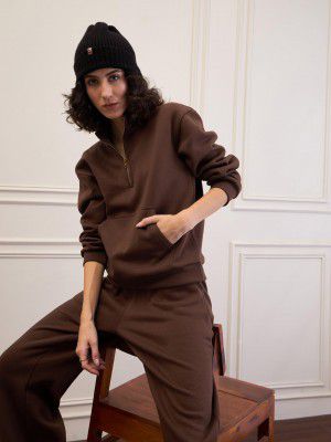 SASSAFRAS Dark Brown Fleece Front Zipper Sweatshirt