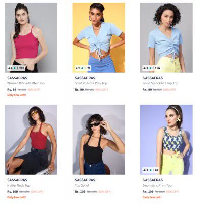 Myntra : Upto 90% OFF - Sassafras Women's Tops | Start at Rs.125